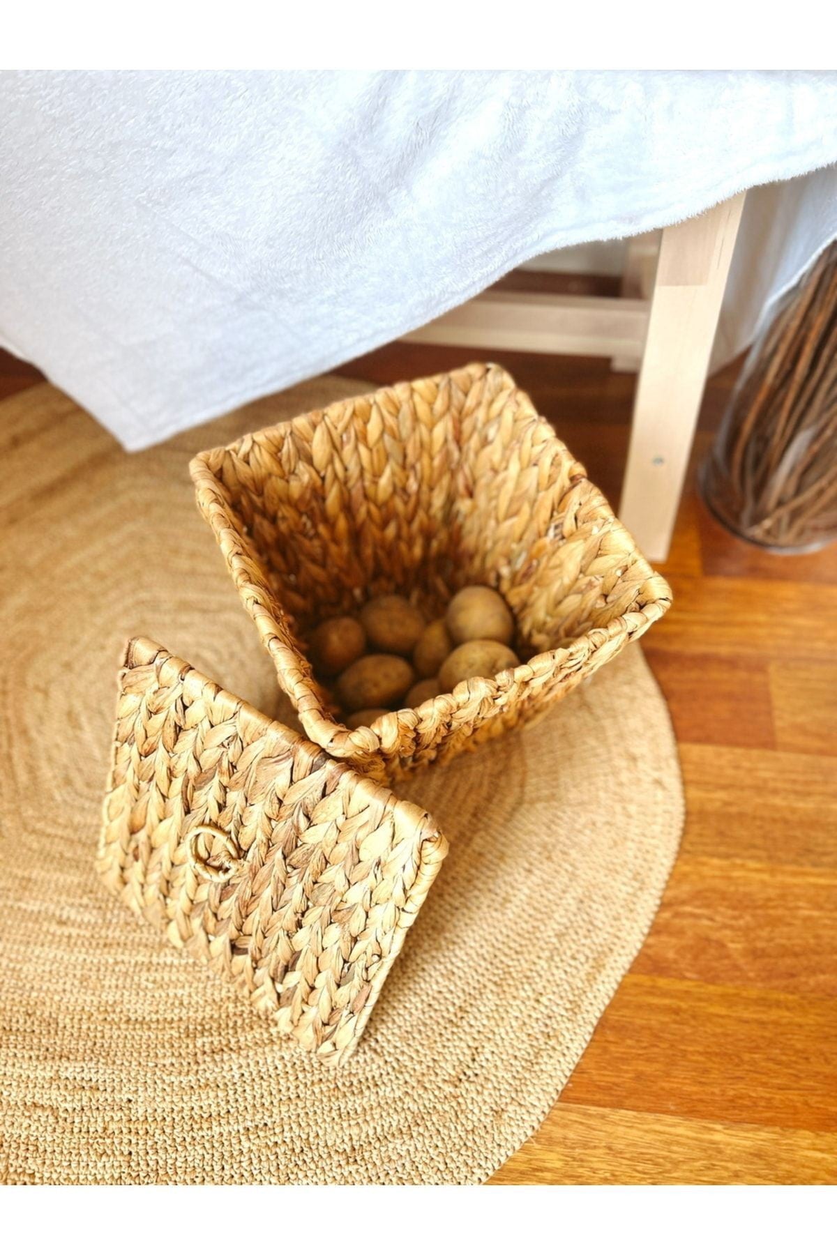 Hasır Kapaklı Çok Amaçlı Patates Ve Soğan Sepeti