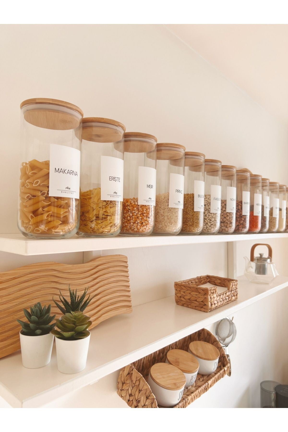 Bambu Vakum Kapaklı 12li Büyük Boy Cam Kavanoz