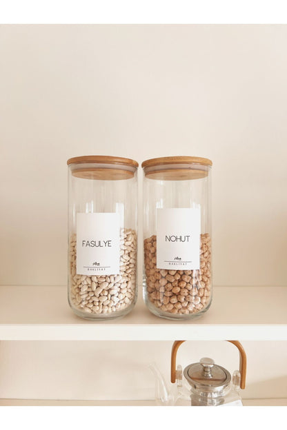 Bambu Vakum Kapaklı Tekli Büyük Boy Cam Kavanoz