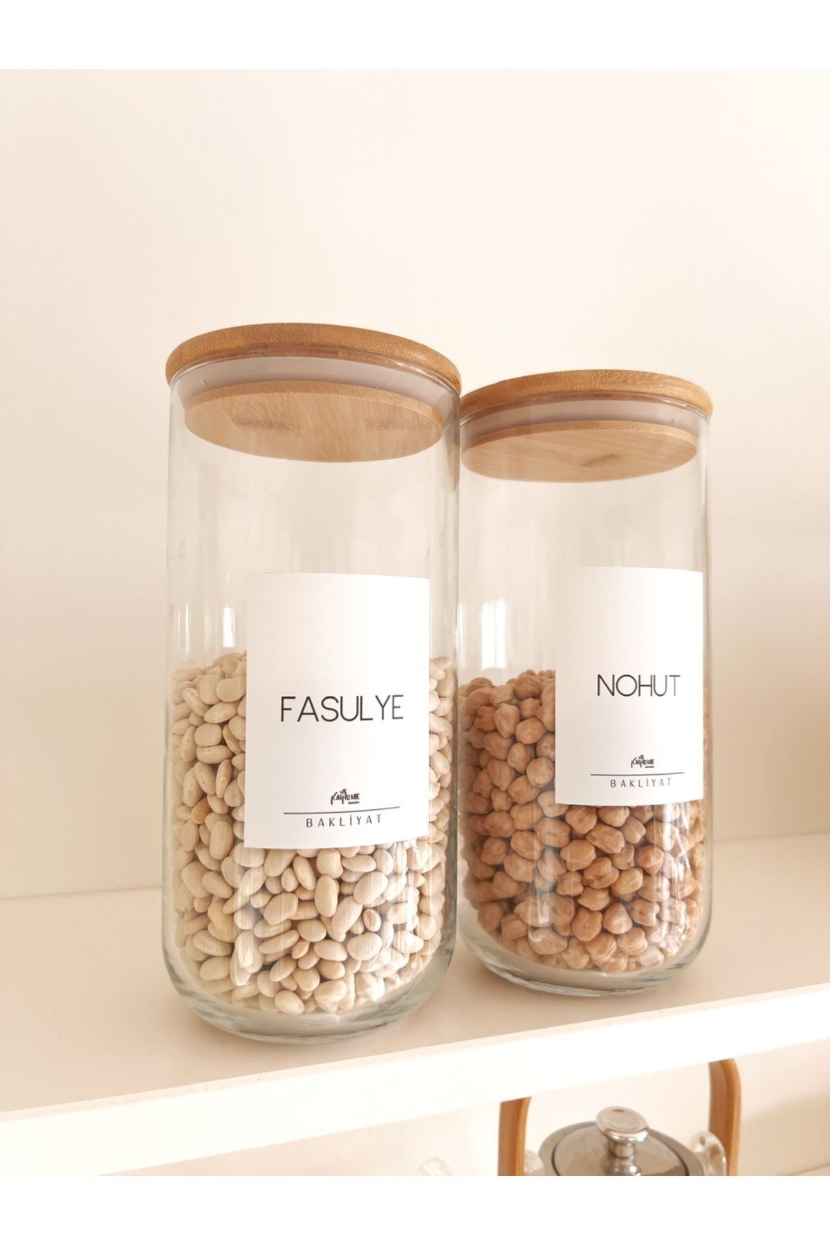 Bambu Vakum Kapaklı Tekli Büyük Boy Cam Kavanoz