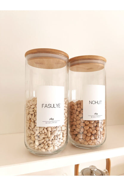 Bambu Vakum Kapaklı Tekli Büyük Boy Cam Kavanoz