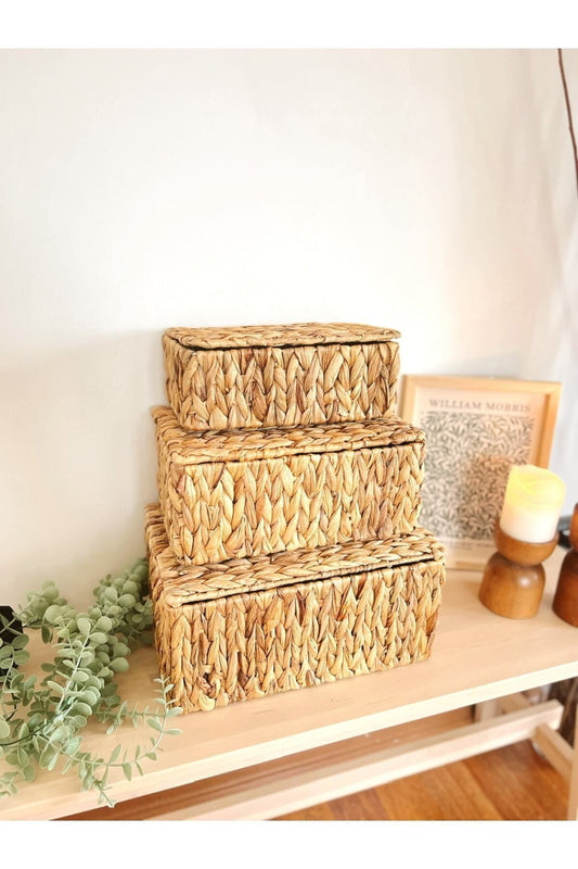 Hasır 3lü Dikdörtgen Kapaklı Düzenleyici/sepet