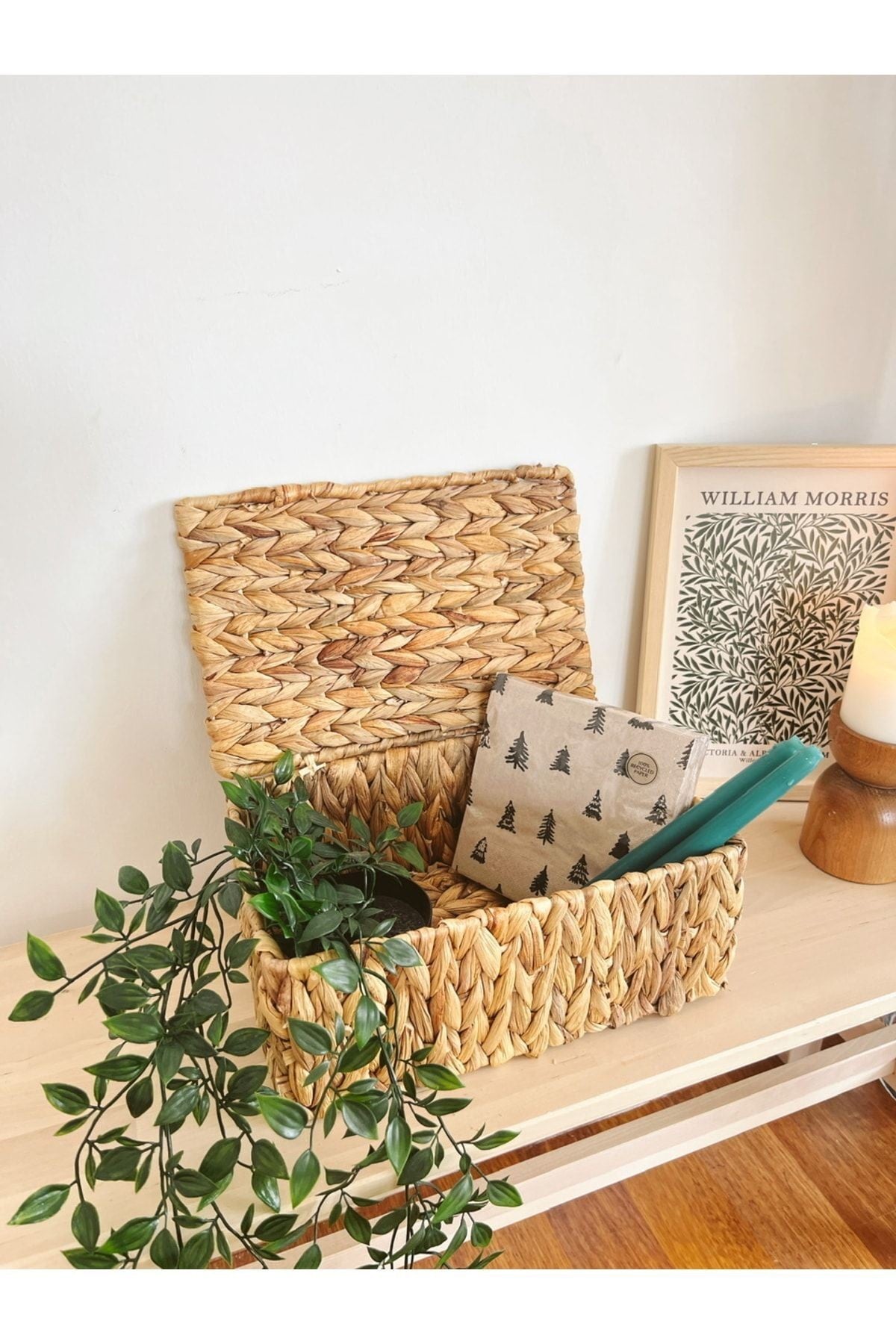 Hasır Dikdörtgen Orta Boy Kapaklı Düzenleyici/sepet