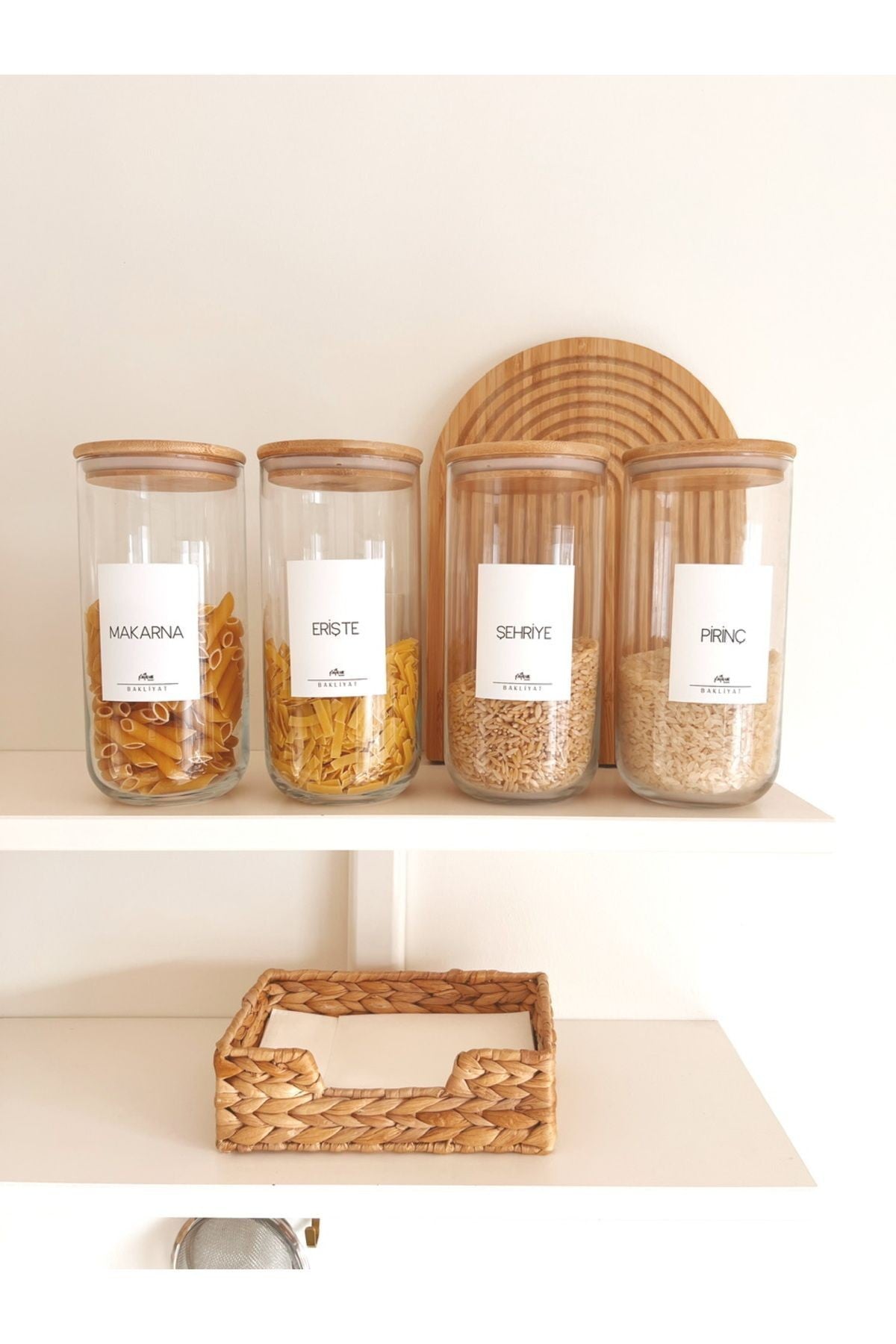 Bambu Vakum Kapaklı Tekli Büyük Boy Cam Kavanoz