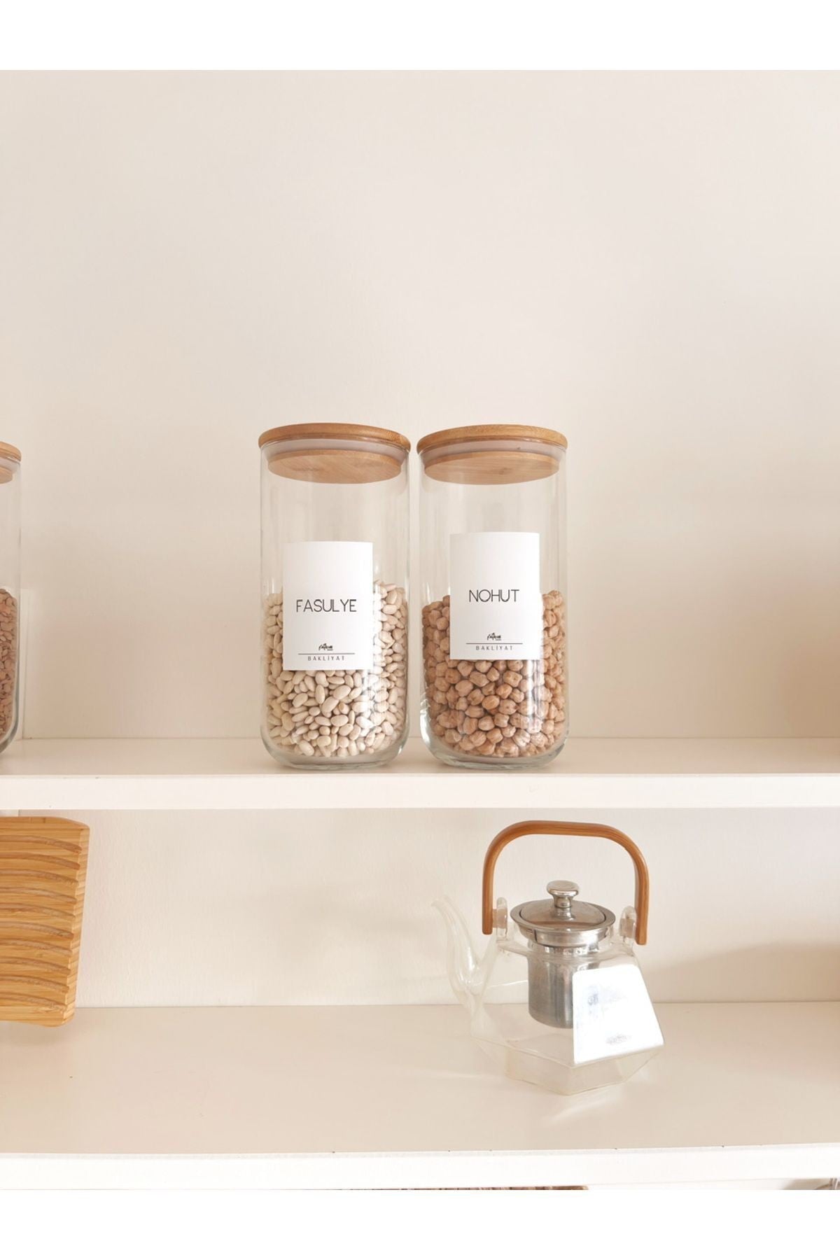 Bambu Vakum Kapaklı Tekli Büyük Boy Cam Kavanoz