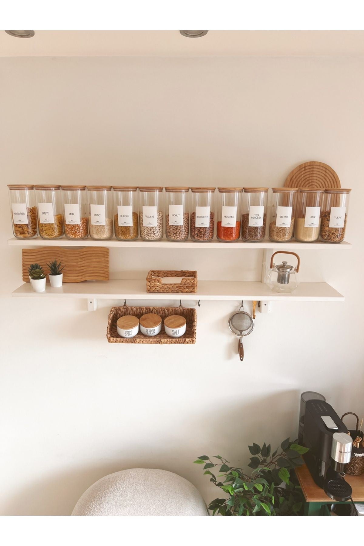 Bambu Vakum Kapaklı Tekli Büyük Boy Cam Kavanoz