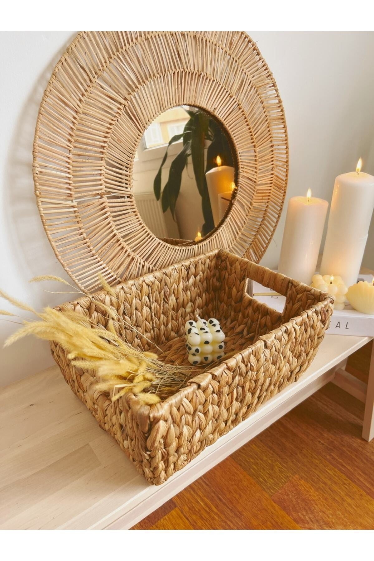 Hasır Sağlam Dikdörtgen Orta Boy Sepet/düzenleyici