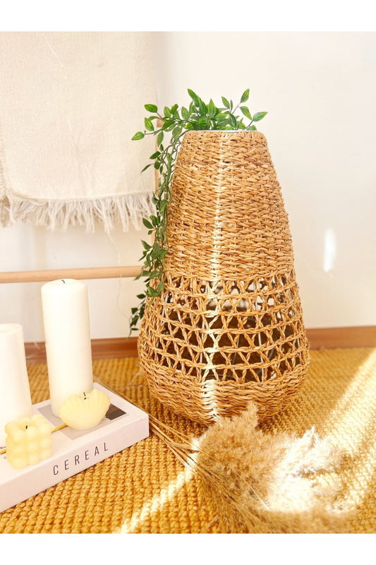 %100 El Yapımı Hasır Sağlam Ferforje Iskelet Sistemi Vazo/fener/saksı M