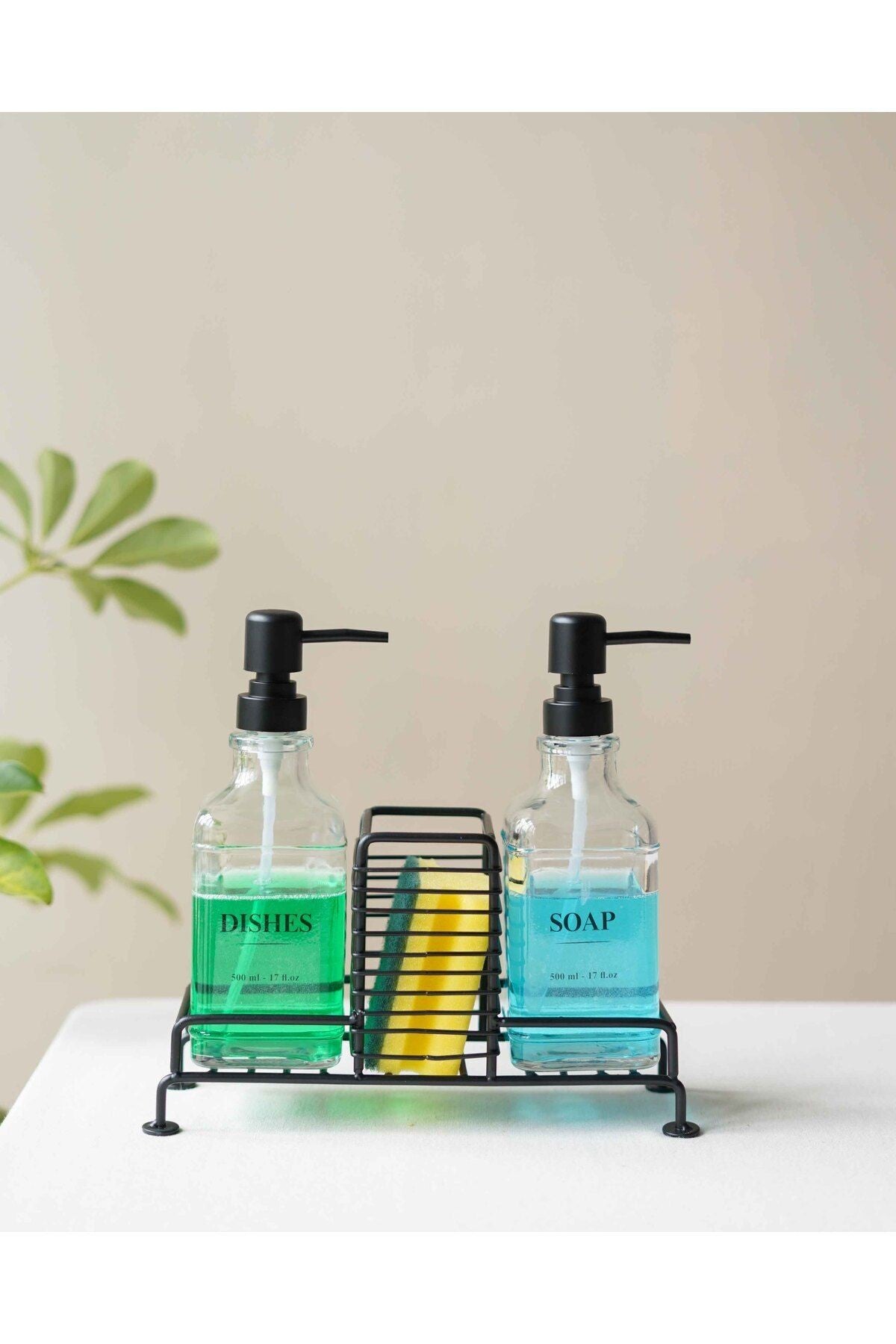 2Li Standlı Siyah Sabunluk Seti