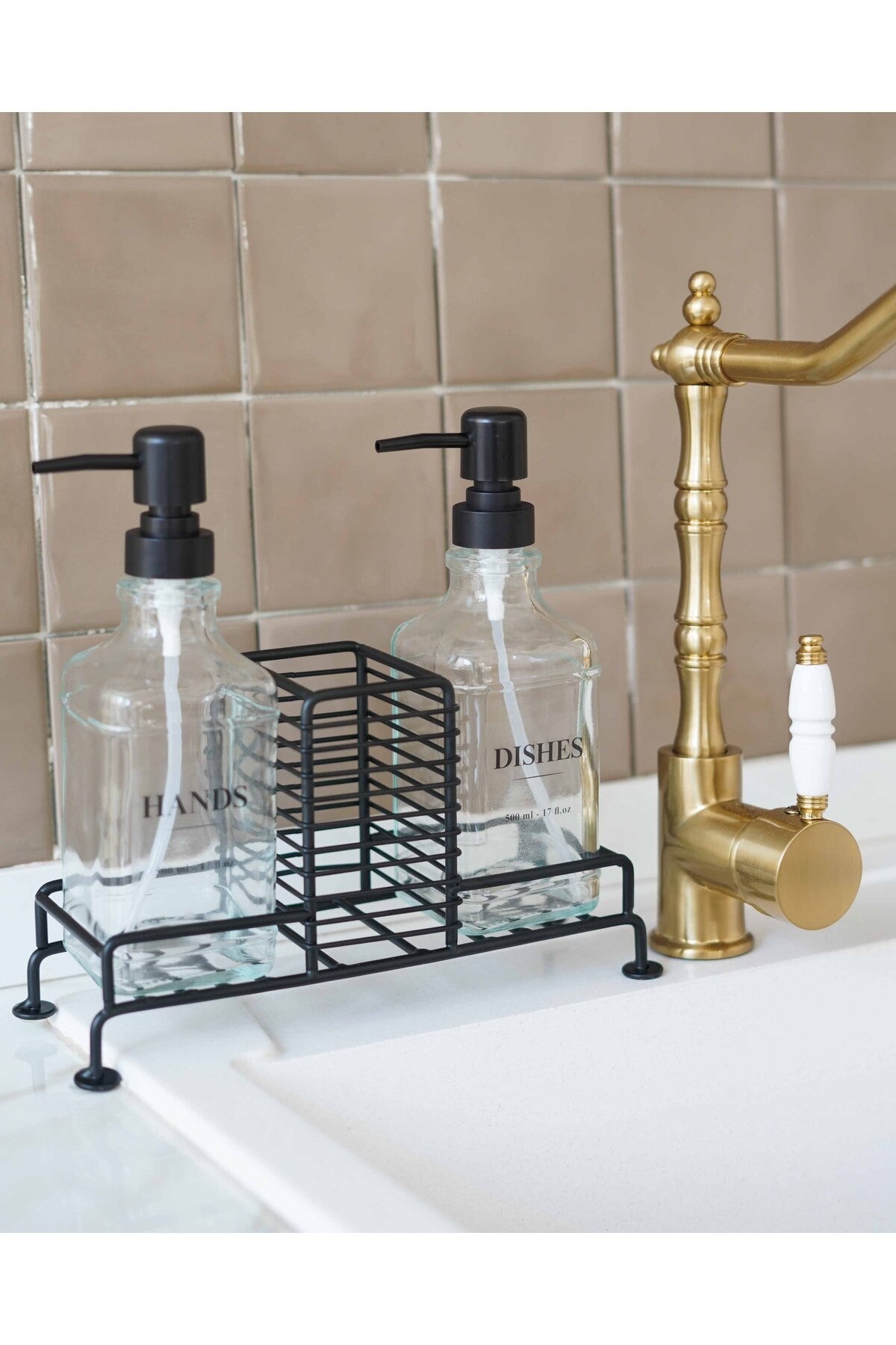 2Li Standlı Siyah Sabunluk Seti