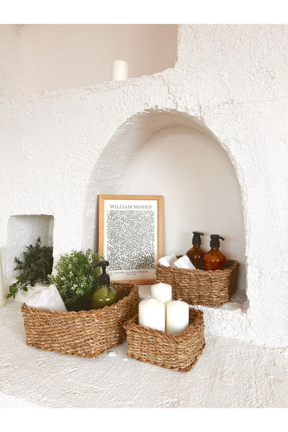 Hasır 3Lü Kare Düzenleyici/Sepet/Organizer