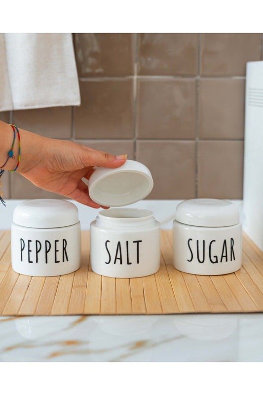 3Lü Porselen 350ML Salt/Pepper/Sugar Kavanoz Seti