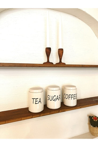 3lü Porselen Altlıklı 680ml Tea/coffee/sugar Kavanoz Seti