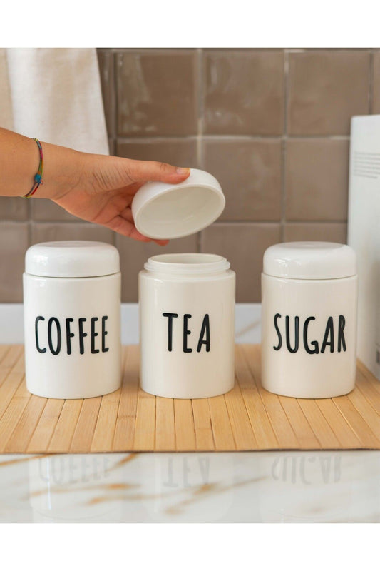 3lü Porselen 680ML Tea/Coffee/Sugar Kavanoz Seti