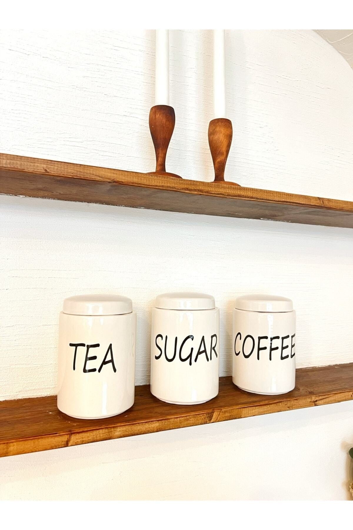 3lü Porselen Altlıklı 680ml Tea/coffee/sugar Kavanoz Seti