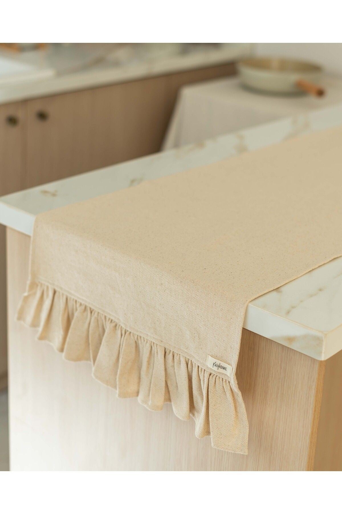 Pamuklu Ham Keten Fırfırlı Runner 50x150cm