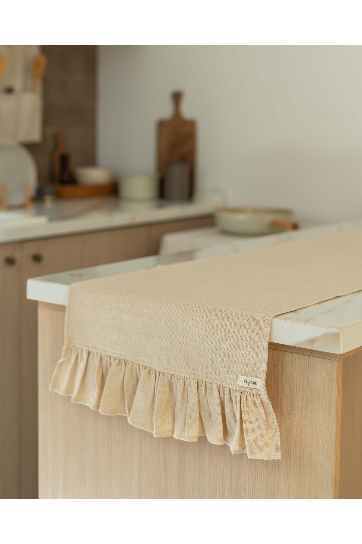 Pamuklu Ham Keten Fırfırlı Runner 50x150cm