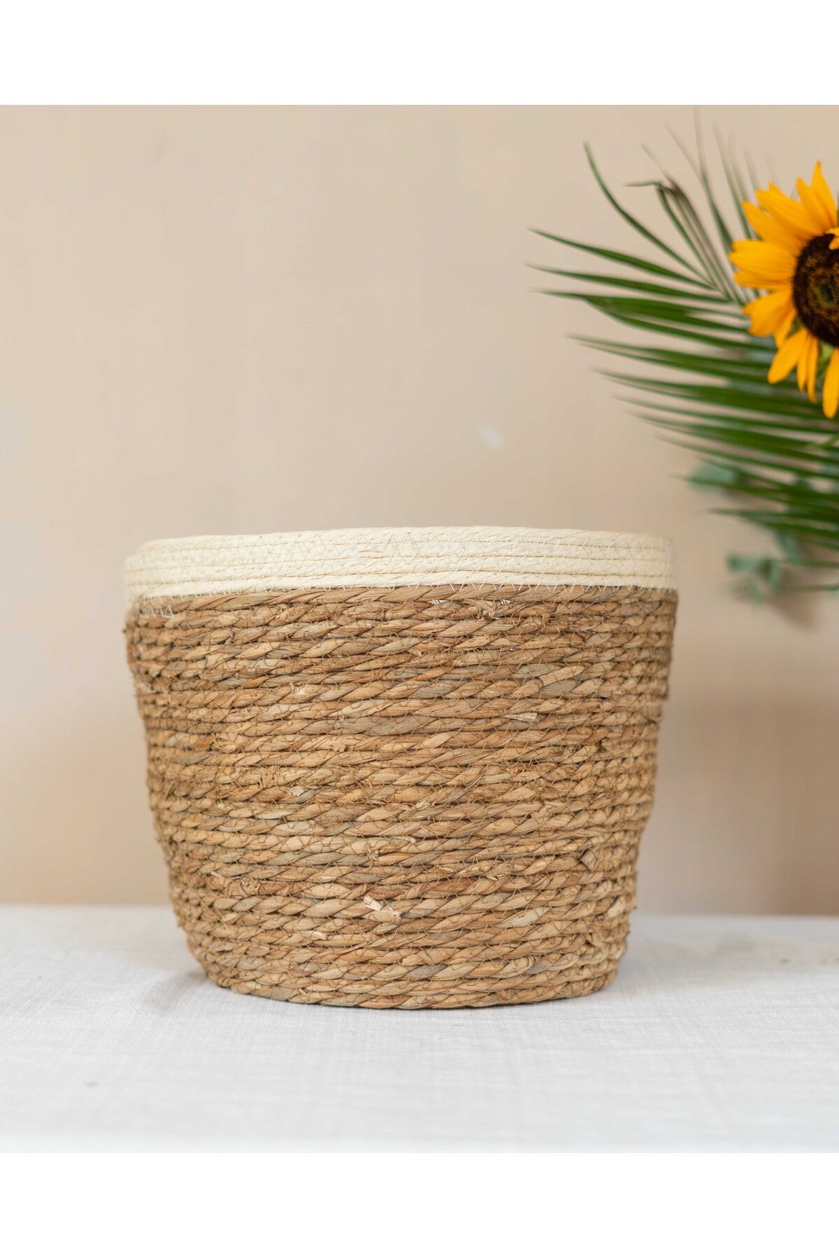 Dekoratif Çok Amaçlı Hasır Sepet/saksılık/düzenleyici Bej