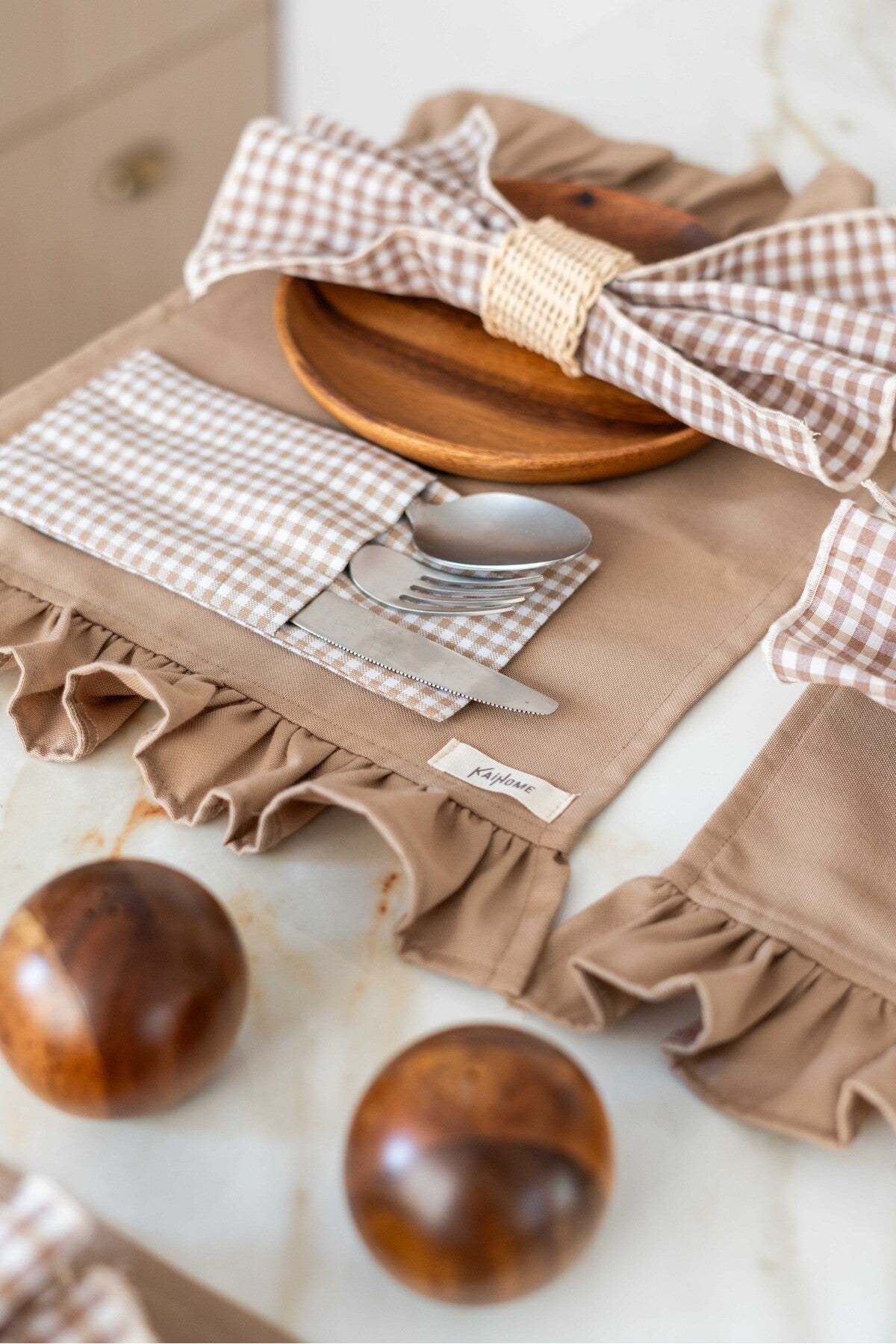 4Lü %100 Dak Keten 3 Bölmeli Kaşıklık / Çatal-Bıçak-Kaşık Kılıfı