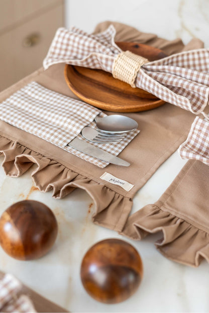 4Lü %100 Dak Keten 3 Bölmeli Kaşıklık / Çatal-Bıçak-Kaşık Kılıfı