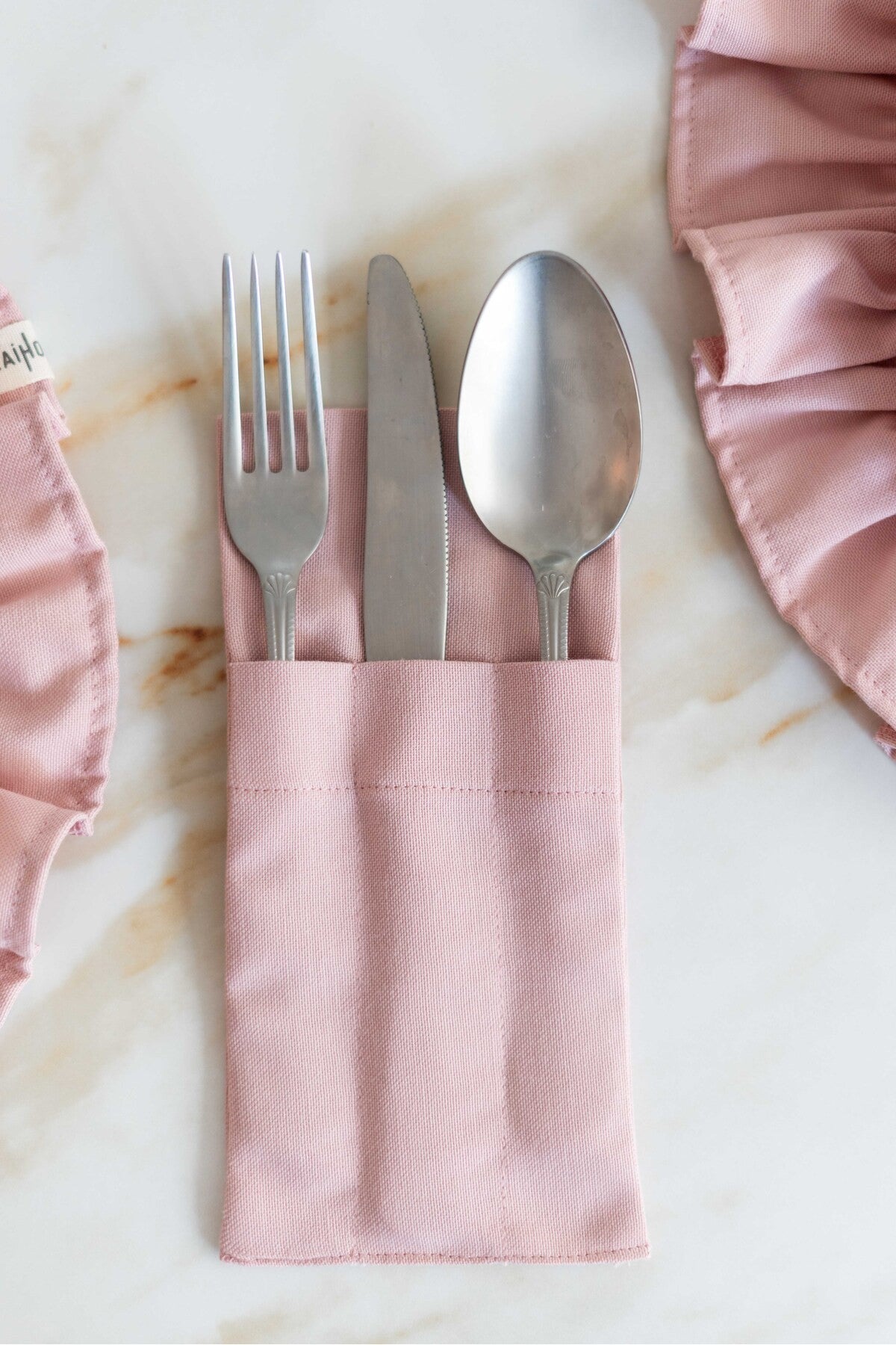 2li %100 Dak Keten 3 Bölmeli Kaşıklık / Çatal-Kaşık-Bıçak Kılıfı