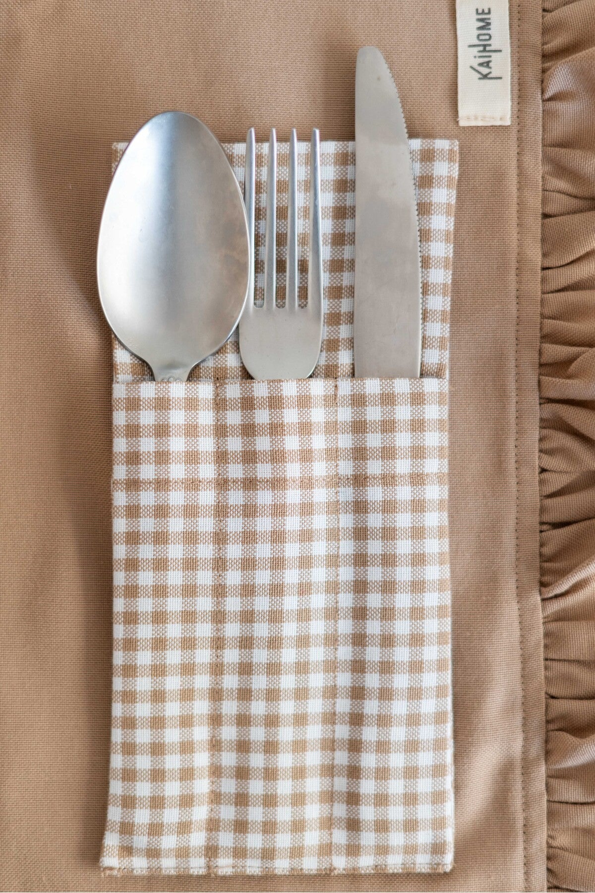 4Lü %100 Dak Keten 3 Bölmeli Kaşıklık / Çatal-Bıçak-Kaşık Kılıfı