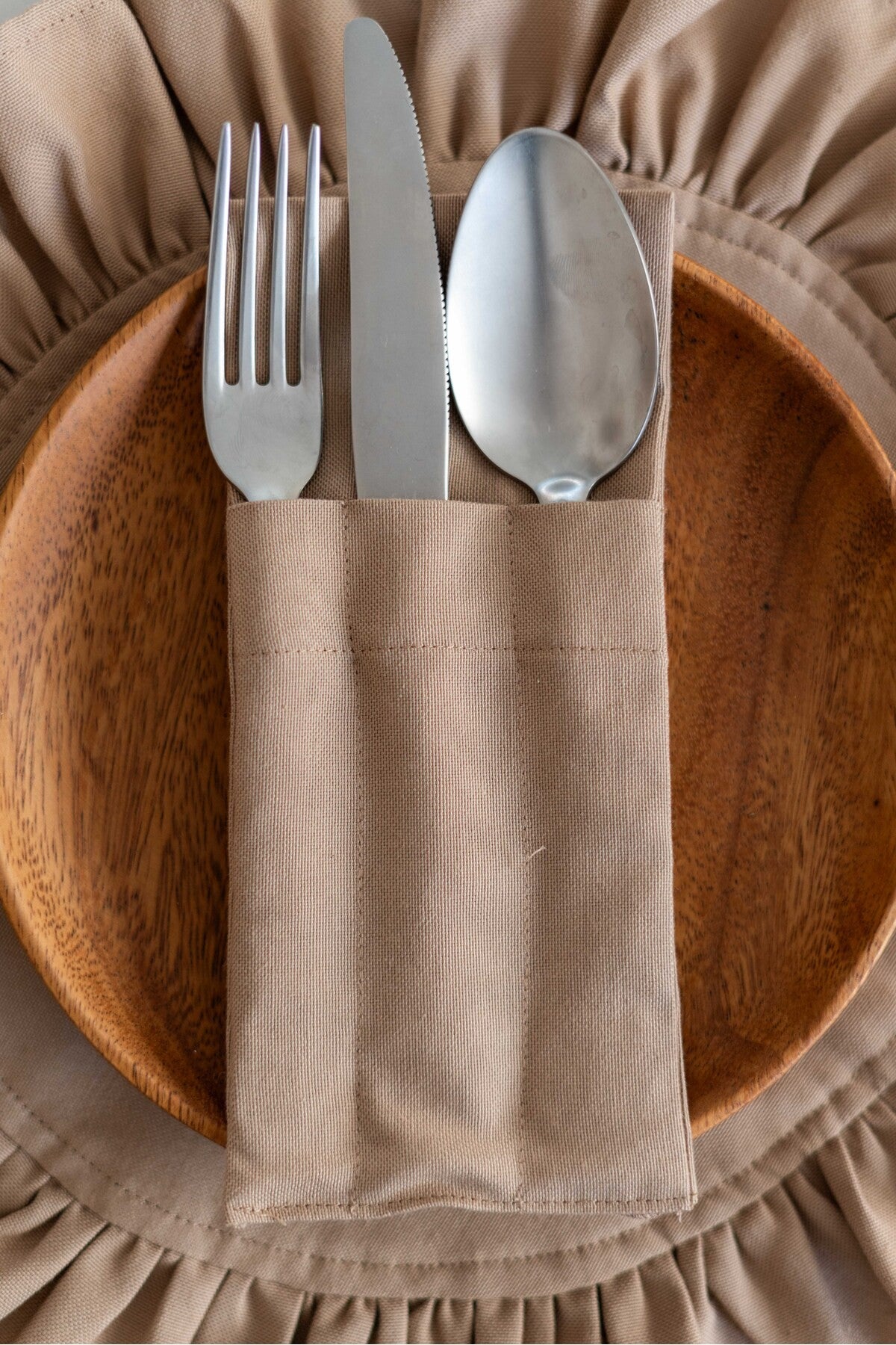 6Lı %100 Dak Keten 3 Bölmeli Kaşıklık / Çatal-Kaşık-Bıçak Kılıfı