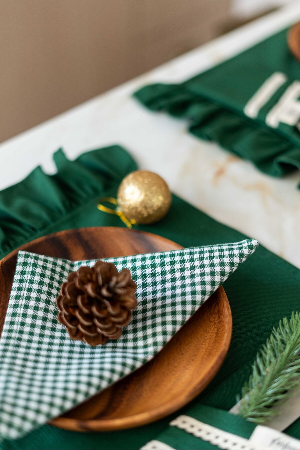 2Li %100 Keten Kumaş Kareli Yeşil Peçete