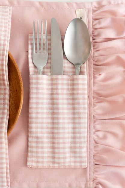 2li %100 Dak Keten 3 Bölmeli Kaşıklık / Çatal-Kaşık-Bıçak Kılıfı