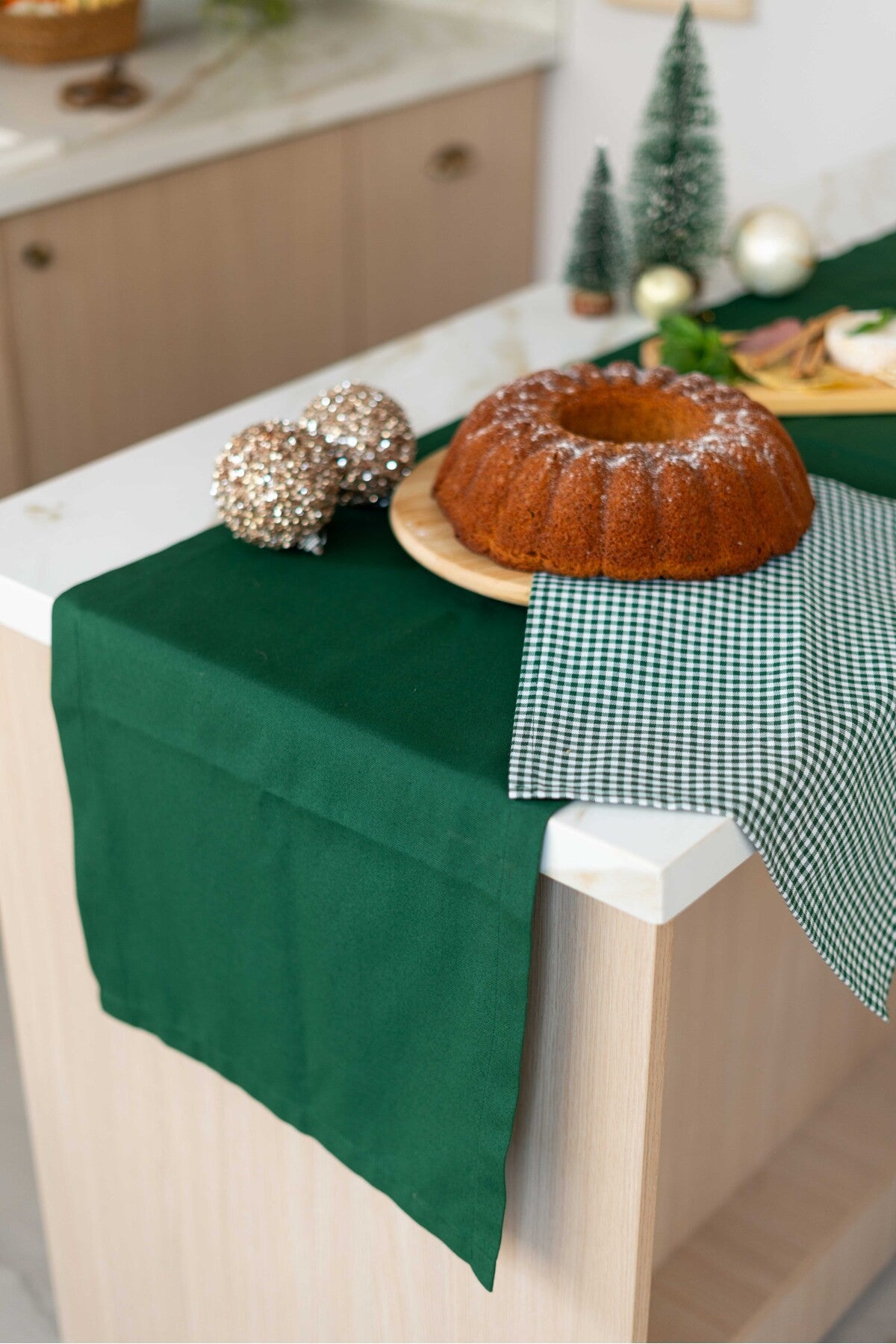 2Li %100 Keten Kumaş Kareli Yeşil Peçete