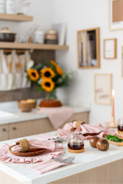 4Lü %100 Keten Kumaş Pembe Peçete