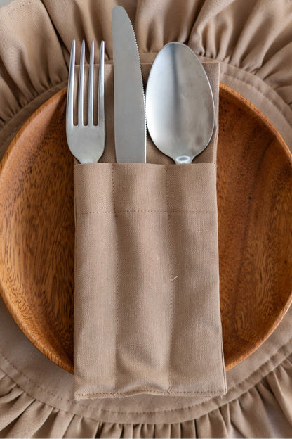 6Lı %100 Dak Keten 3 Bölmeli Kaşıklık / Çatal-Kaşık-Bıçak Kılıfı