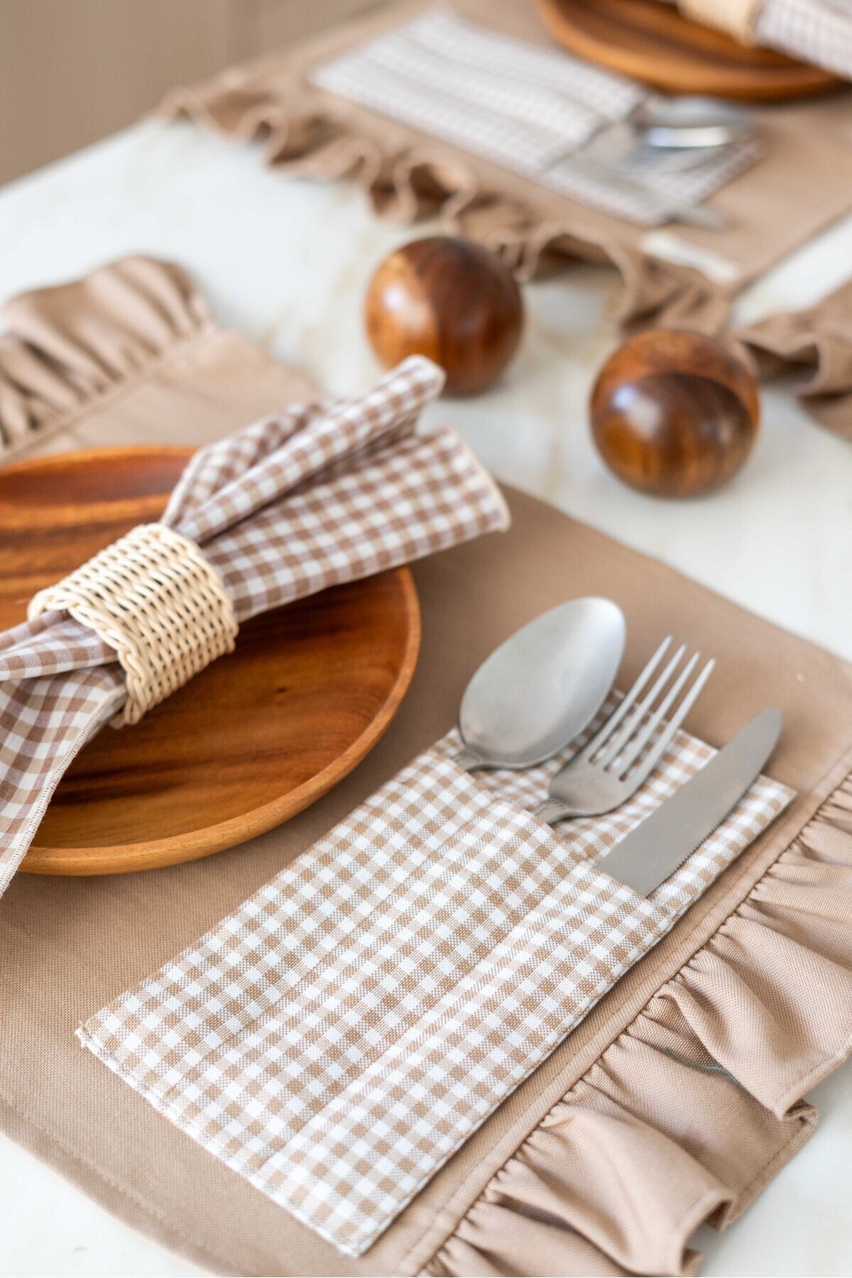 4Lü %100 Dak Keten 3 Bölmeli Kaşıklık / Çatal-Bıçak-Kaşık Kılıfı