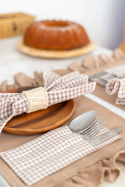 4Lü %100 Dak Keten 3 Bölmeli Kaşıklık / Çatal-Bıçak-Kaşık Kılıfı