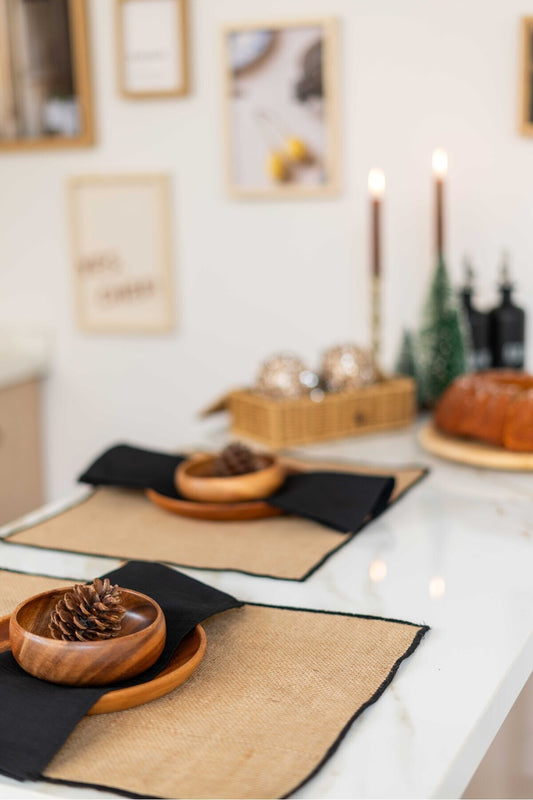 4Lü  Jüt Kumaş Siyah Detaylı Amerikan Servis / Supla