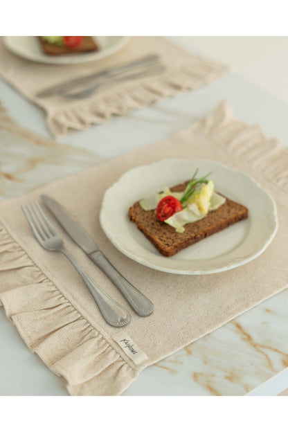 2Li Ham Keten Fırfır Detaylı Amerikan Servis/ Supla