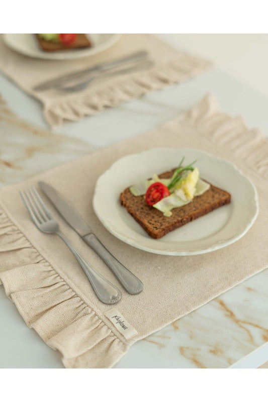 2Li Ham Keten Fırfır Detaylı Amerikan Servis/ Supla