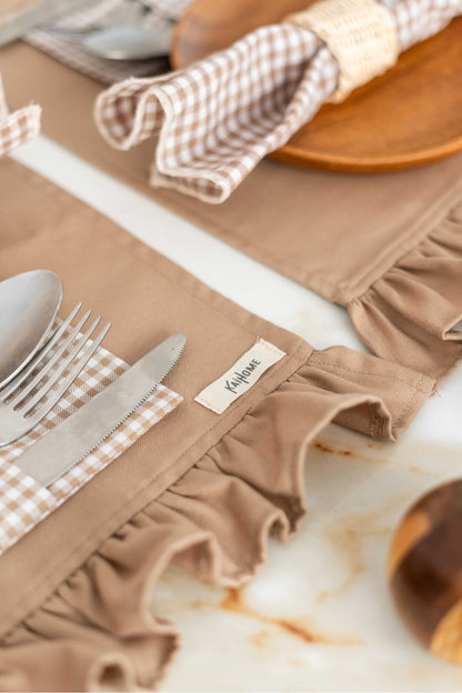 6LI %100 Dak Keten Fırfır Detaylı Amerikan Servis/ Supla KAHVERENGİ