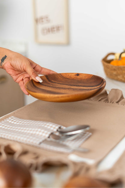 6LI %100 Dak Keten Fırfır Detaylı Amerikan Servis/ Supla KAHVERENGİ