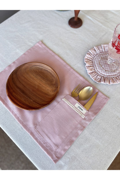 Rosy  2Li Cep Detaylı Keten Amerikan Servis/ Supla Pembe