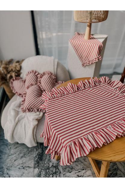 LOVELY Çizgili Fırfırlı Keten Runner