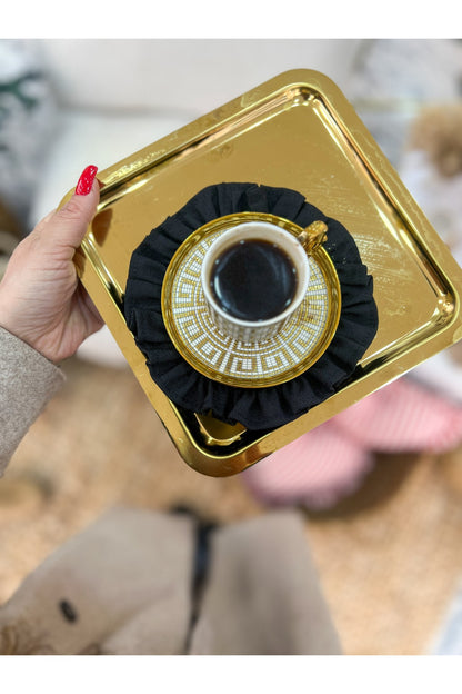 Shine Keten  Fırfırlı Bardak Altlığı Siyah