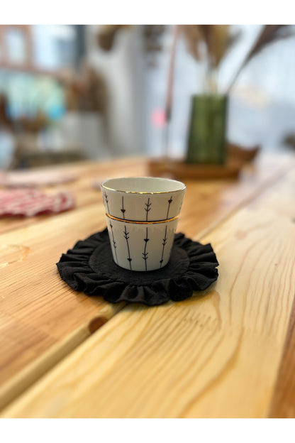 Shine Keten  Fırfırlı Bardak Altlığı Siyah