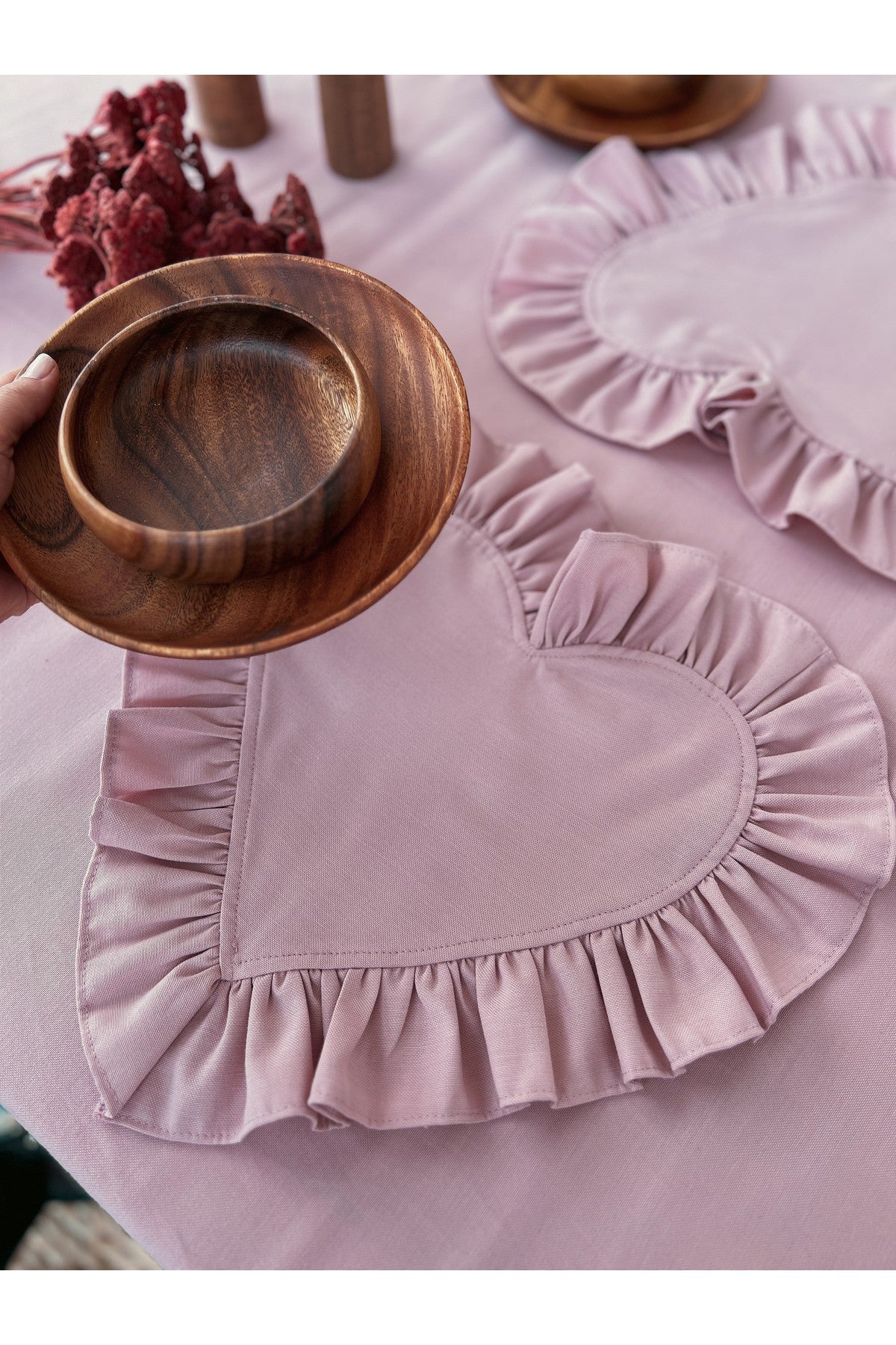 Rosy Kalp Fırfırlı Keten Supla / Amerikan Servis 2li