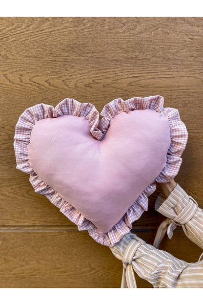 Rosy Kalp Fırfırlı Keten İç Dolgulu Yastık / Kırlent
