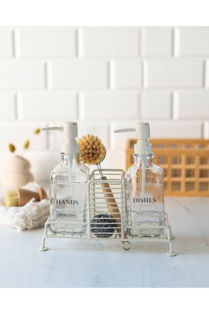 2Li Standlı Krem Sabunluk Seti (Hands, Dishes)