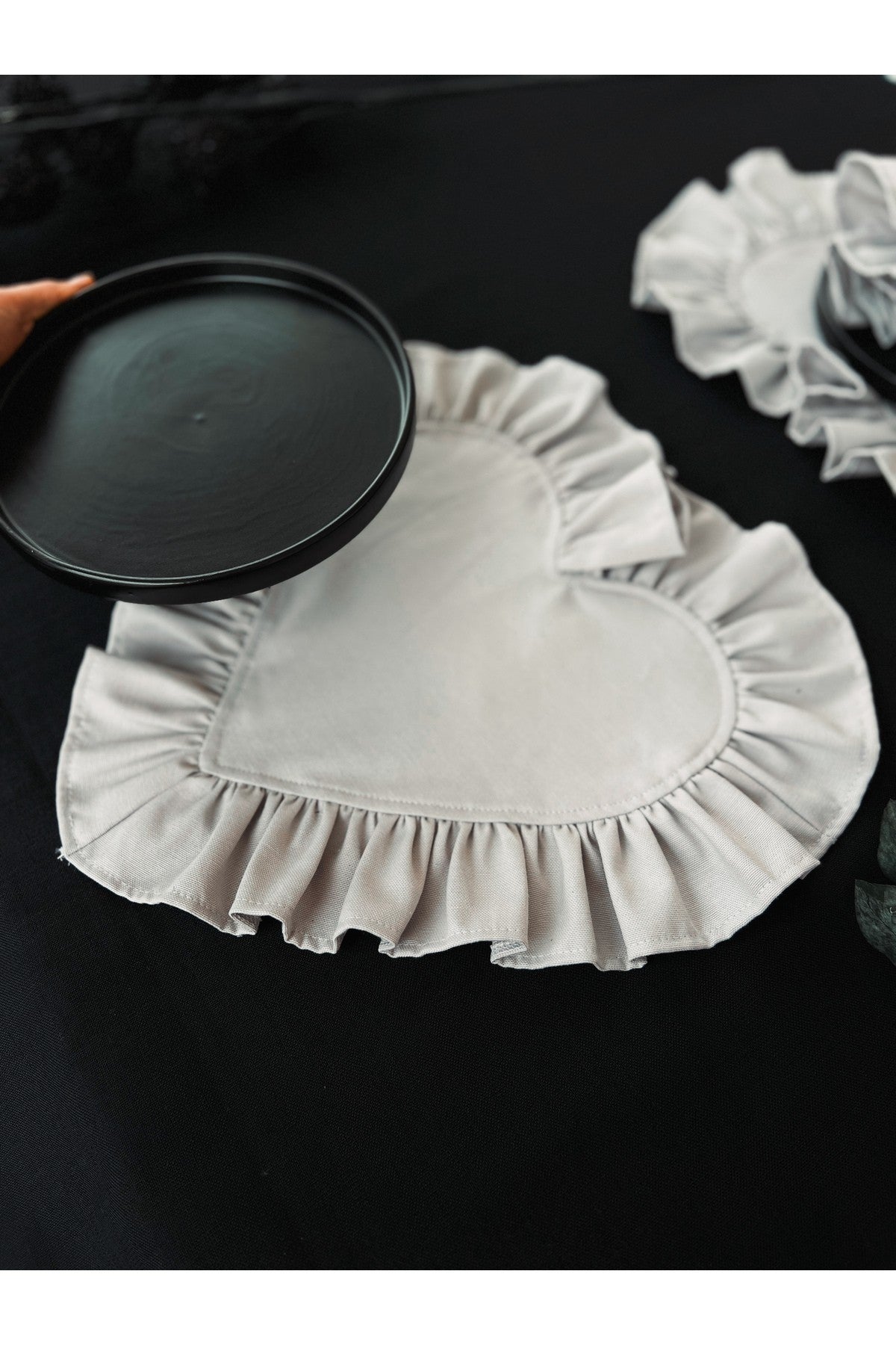 Moonlit Kalp Fırfırlı Keten Supla / Amerikan Servis 2li