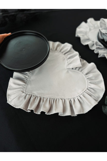 Moonlit Kalp Fırfırlı Keten Supla / Amerikan Servis 2li