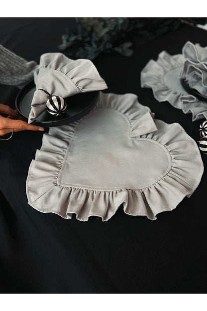 Moonlit Kalp Fırfırlı Keten Supla / Amerikan Servis 2li