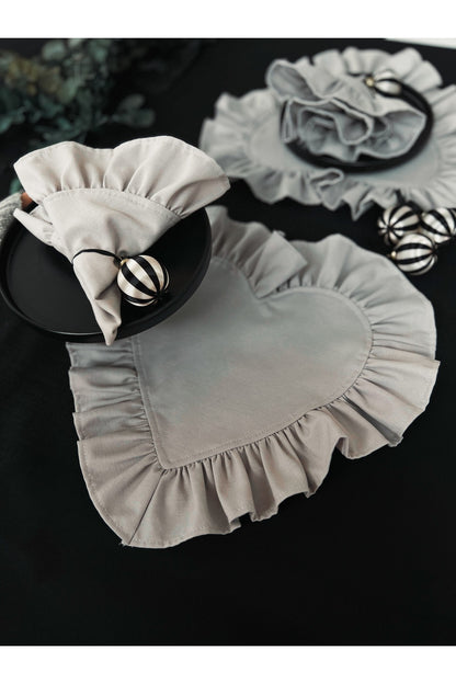 Moonlit Kalp Fırfırlı Keten Supla / Amerikan Servis 2li